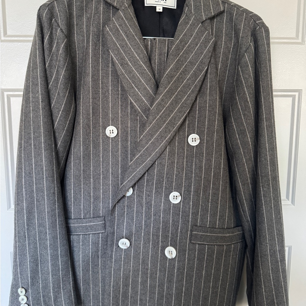 YONY Gray Pinstripe Double-Breasted Suit